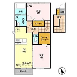 フローラ・ウィル　Ａ 2階2LDKの間取り