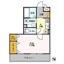 ハイツ ＹＯＳＨＩＨＡＲＵ 1階1Kの間取り