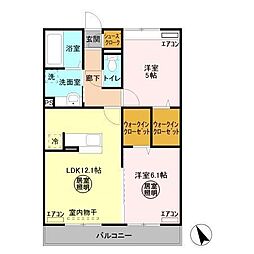 ラ・ペジブル　Ｂ 2階2LDKの間取り