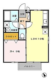 プラムロードII 2階1LDKの間取り