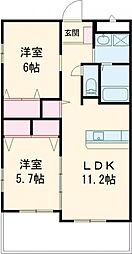 沖縄都市モノレール 赤嶺駅 6kmの賃貸マンション 2階2LDKの間取り