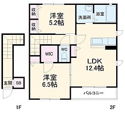ロシェＡ 2階2LDKの間取り