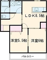 東武伊勢崎線 剛志駅 3.6kmの賃貸アパート 2階2LDKの間取り