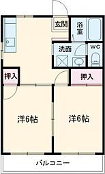 東武伊勢崎線 新伊勢崎駅 4.5kmの賃貸アパート 2階2DKの間取り