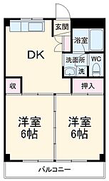 コーポ藤田 3階2DKの間取り