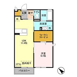 JR常磐線 水戸駅 バス25分 平須団地前下車 徒歩4分の賃貸アパート 2階1LDKの間取り