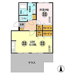 ディアコート 1階1LDKの間取り