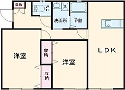 ヴェルデルーチェ 1階2LDKの間取り