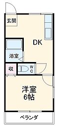 あかりコーポ 2階1DKの間取り