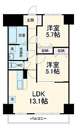 K・Mおおたかの森　住居 5階2LDKの間取り
