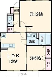 フェリア姫子 1階2LDKの間取り