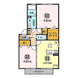 ハピネス　Ａ 1階2LDKの間取り