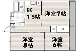 エバーグリーン嵐山 1階3DKの間取り