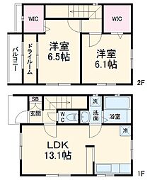 京成本線 実籾駅 徒歩12分の賃貸一戸建て 1階2LDKの間取り