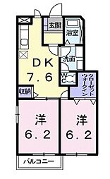サンパティークII 1階2DKの間取り