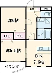パピーガーデン 3階2DKの間取り