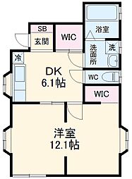 Ｓｕｇａｒ　Ｒａｉｎ 1階1DKの間取り