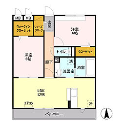プレミアムベース　I 2階2LDKの間取り