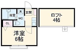 ＰＲＵＮＵＳ南太田 2階1Kの間取り