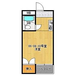 JR東海道本線 熱田駅 徒歩2分の賃貸マンション 2階ワンルームの間取り