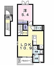 京王相模原線 京王多摩センター駅 バス8分 恵泉女学園大学入口下車 徒歩5分の賃貸アパート 2階1LDKの間取り