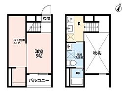 近鉄名古屋線 黄金駅 徒歩7分の賃貸アパート 1階ワンルームの間取り
