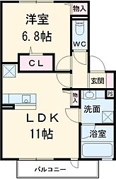 アビタシオン横井 2階1LDKの間取り