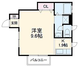 白百合ハウスII 1階ワンルームの間取り