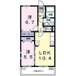 エテルノ貝塚B 2LDKの間取図画像