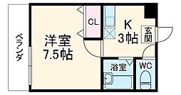 ＣＢドリーム関山III 3階1Kの間取り