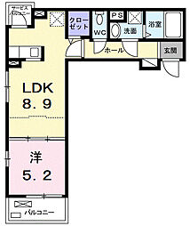京王相模原線 京王多摩川駅 徒歩8分の賃貸アパート 2階1LDKの間取り
