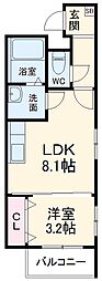 JR関西本線 八田駅 徒歩5分の賃貸アパート 2階1LDKの間取り