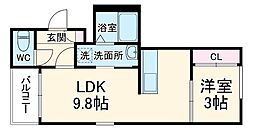 名鉄名古屋本線 山王駅 徒歩7分の賃貸アパート 2階1LDKの間取り