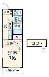 アンジェリカII 2階1Kの間取り