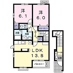 ウエスト　ブリッサ　Ｃ 2階2LDKの間取り