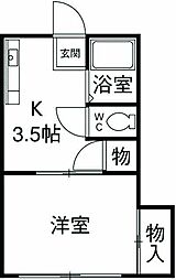 サマーハウス 2階1Kの間取り