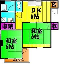 東十条藤巻ビル 2階2DKの間取り