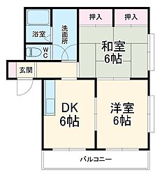 サンライズ 2階2DKの間取り