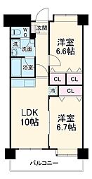 JR京浜東北・根岸線 川口駅 徒歩4分の賃貸マンション 7階2LDKの間取り