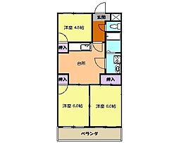 レイクヒルズ 3階3DKの間取り