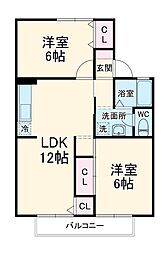 JR京浜東北・根岸線 大宮駅 バス17分 シティハイツ三橋下車 徒歩9分の賃貸アパート 1階2LDKの間取り