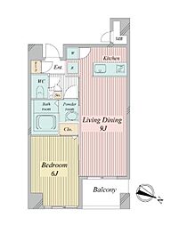 クエスタ高輪 3階1LDKの間取り