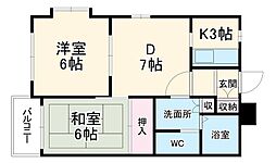 愛知環状鉄道 山口駅 徒歩10分の賃貸マンション 2階2DKの間取り