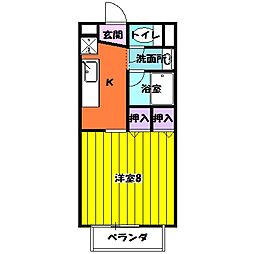 十塚コーラス 2階1Kの間取り