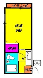 フロンティアパレス 2階1Kの間取り