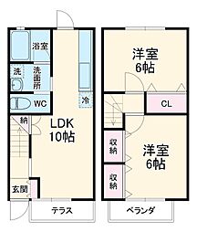 ラ・メール 1階2LDKの間取り