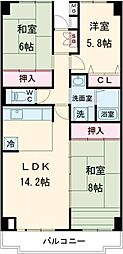 JR京浜東北・根岸線 大森駅 徒歩12分の賃貸マンション 2階3LDKの間取り
