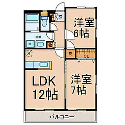 名鉄三河線 三河知立駅 徒歩22分の賃貸マンション 4階2LDKの間取り