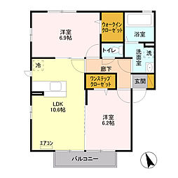 スカイ・エール 2階2LDKの間取り