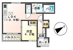 ハピネス 1LDKの間取図画像